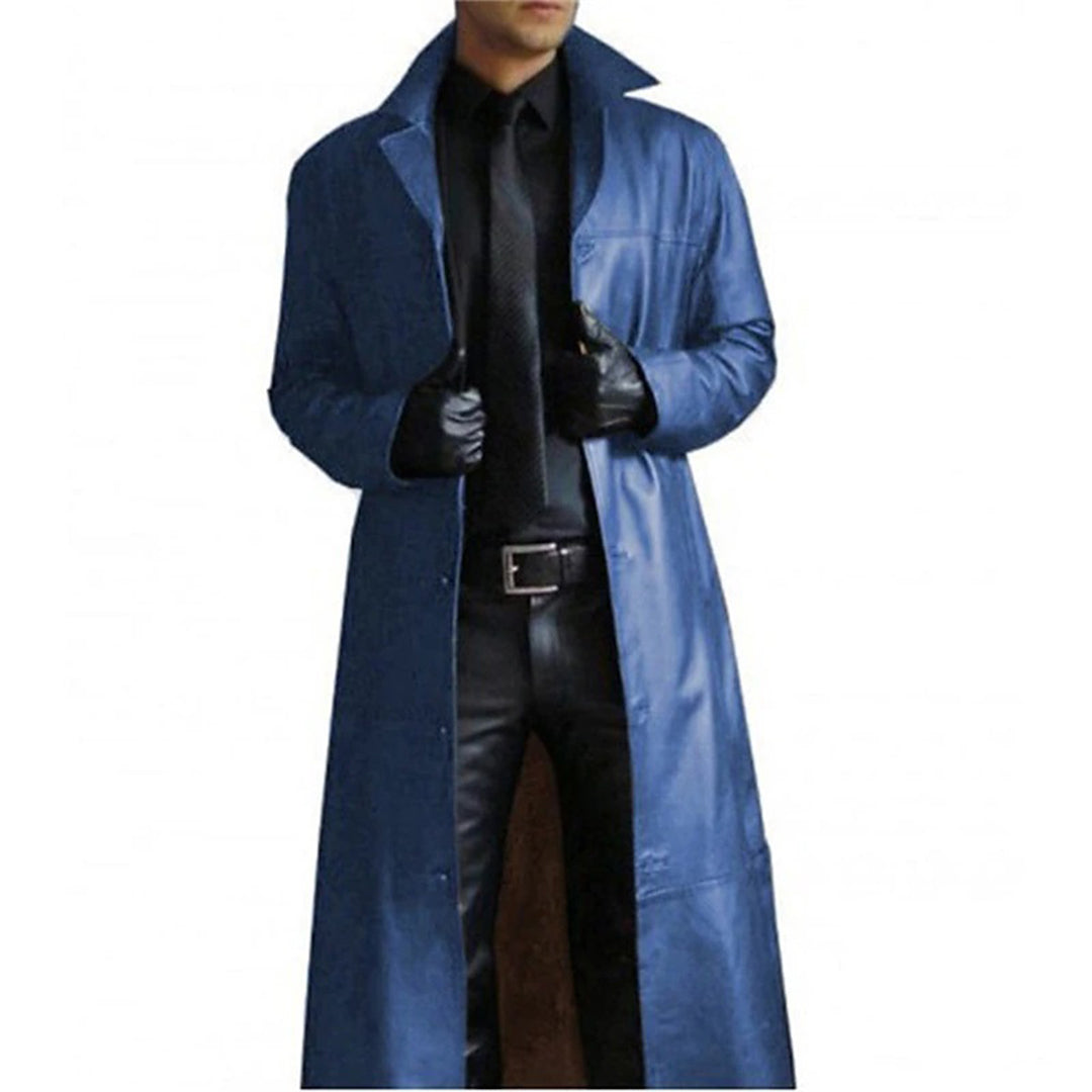 Leren Trenchcoat Heren Waterdicht Lang Model
