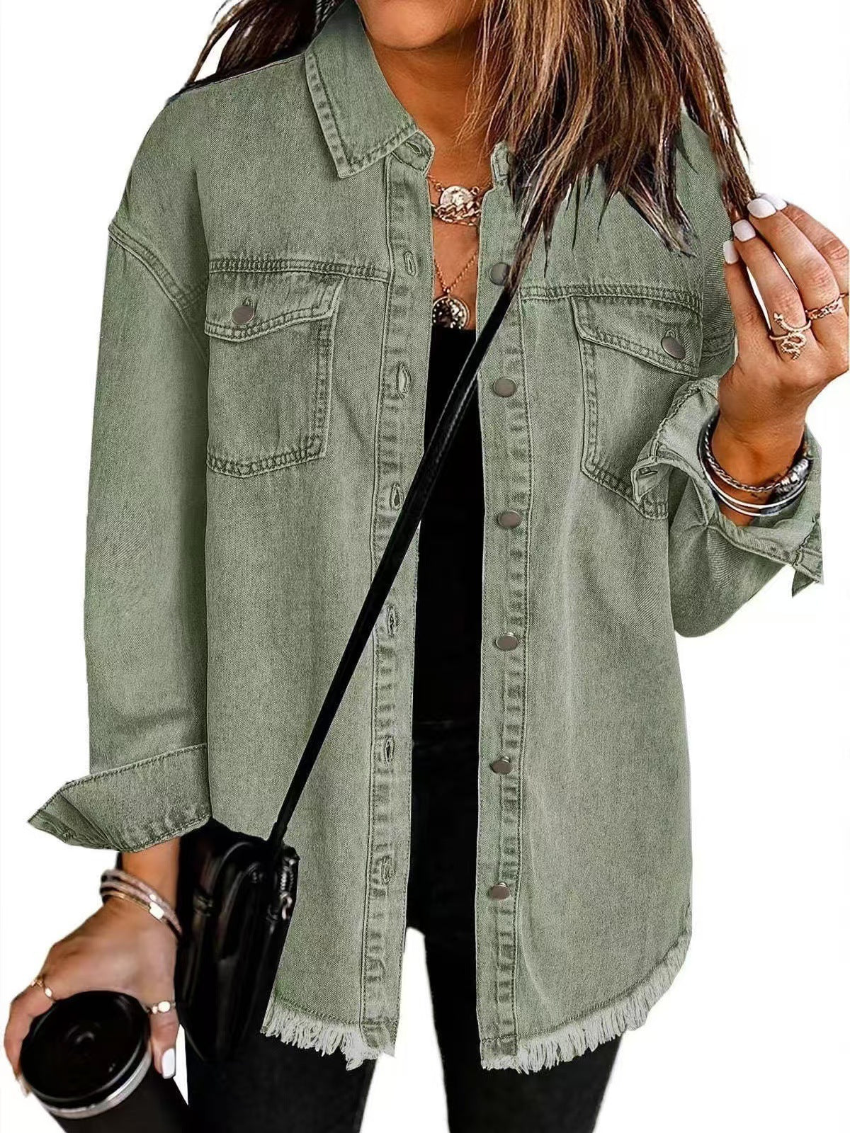 Dames Blouse Denim Klassiek Met Zakken Lichtblauw