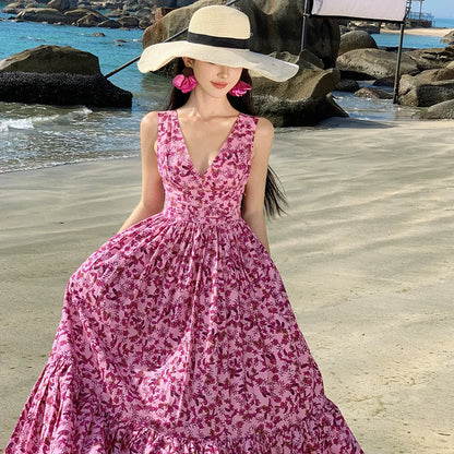 Zomerjurk Backless Strandjurk Bloemenprint Vrouw