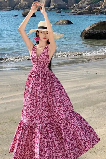 Zomerjurk Backless Strandjurk Bloemenprint Vrouw