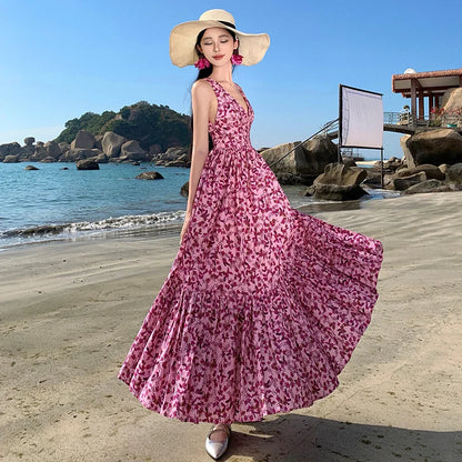 Zomerjurk Backless Strandjurk Bloemenprint Vrouw