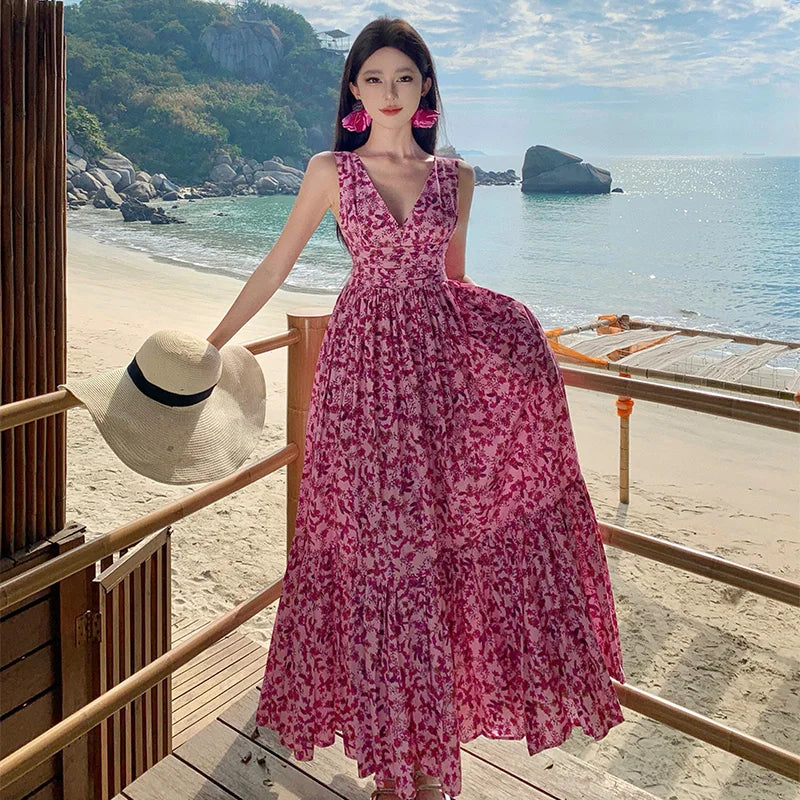 Zomerjurk Backless Strandjurk Bloemenprint Vrouw