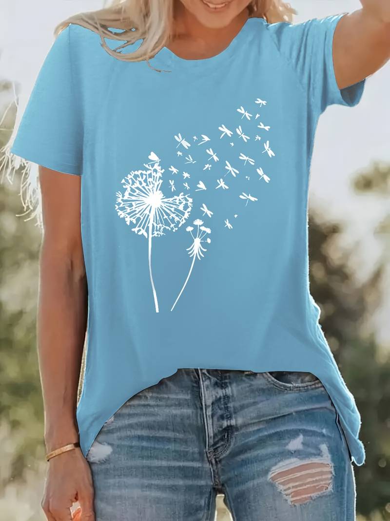 Vrouwelijk T shirt met Paardenbloem Print Casual Look - StudioMarella