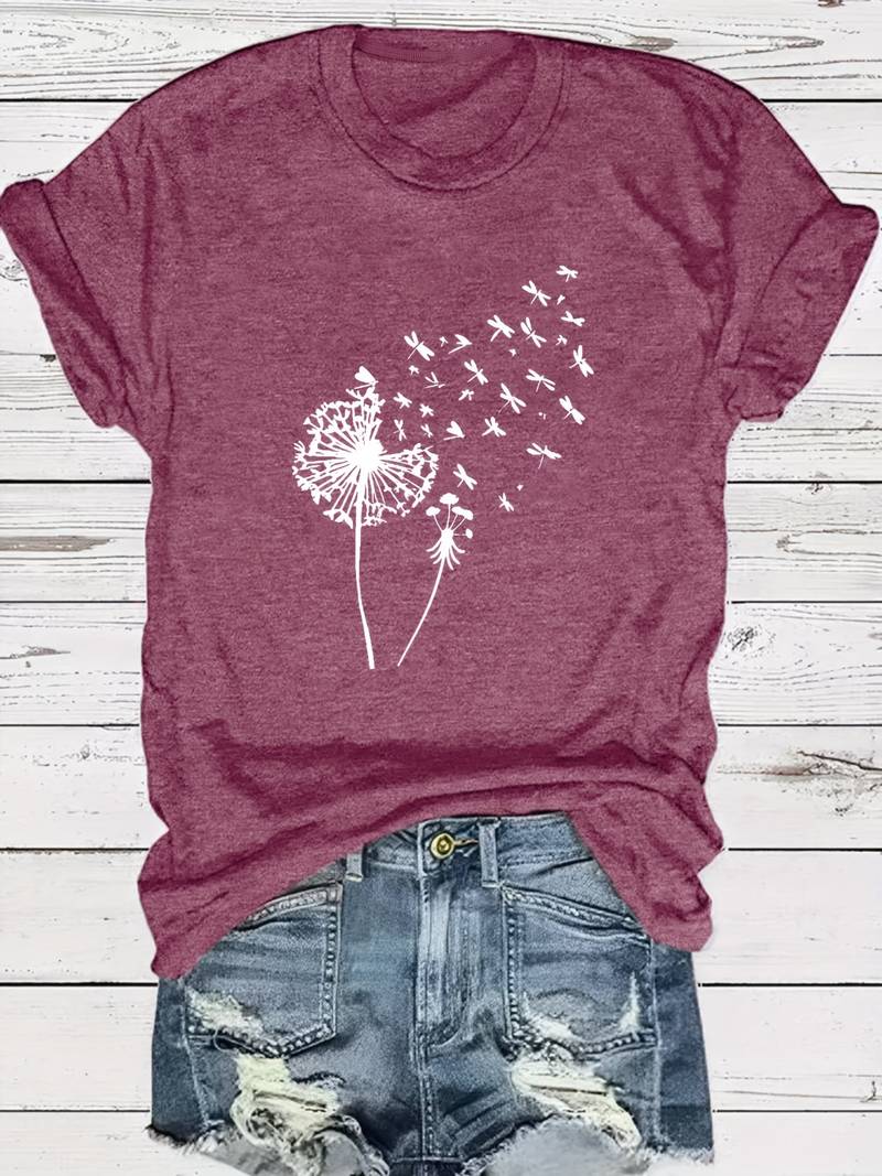 Vrouwelijk T shirt met Paardenbloem Print Casual Look