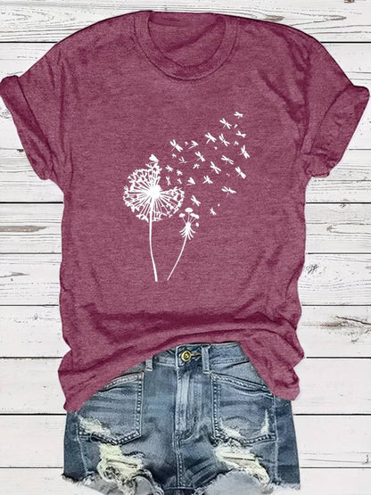 Vrouwelijk T shirt met Paardenbloem Print Casual Look