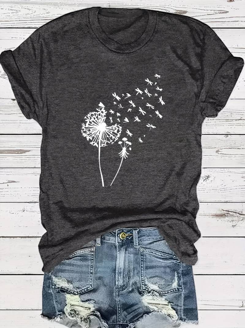 Vrouwelijk T shirt met Paardenbloem Print Casual Look