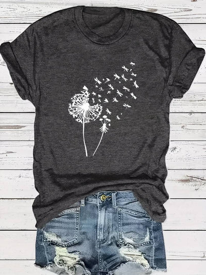 Vrouwelijk T shirt met Paardenbloem Print Casual Look