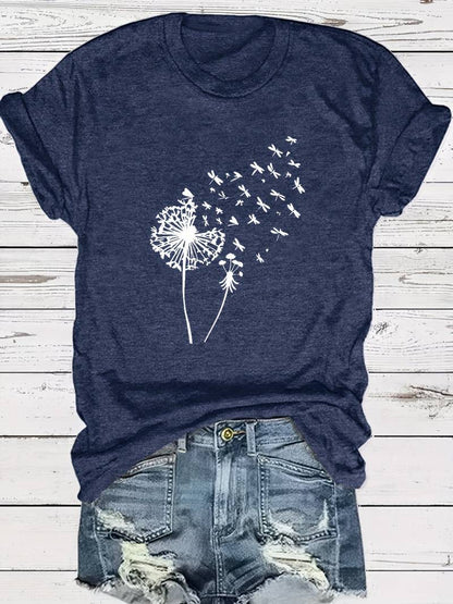Vrouwelijk T shirt met Paardenbloem Print Casual Look