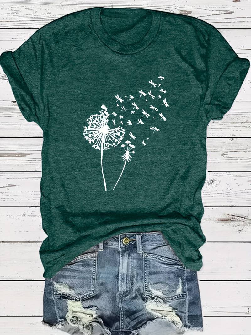 Vrouwelijk T shirt met Paardenbloem Print Casual Look