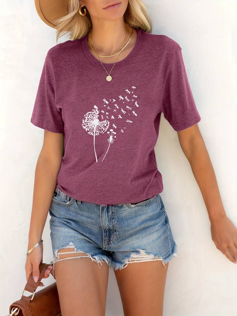 Vrouwelijk T shirt met Paardenbloem Print Casual Look