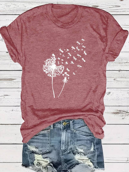Vrouwelijk T shirt met Paardenbloem Print Casual Look