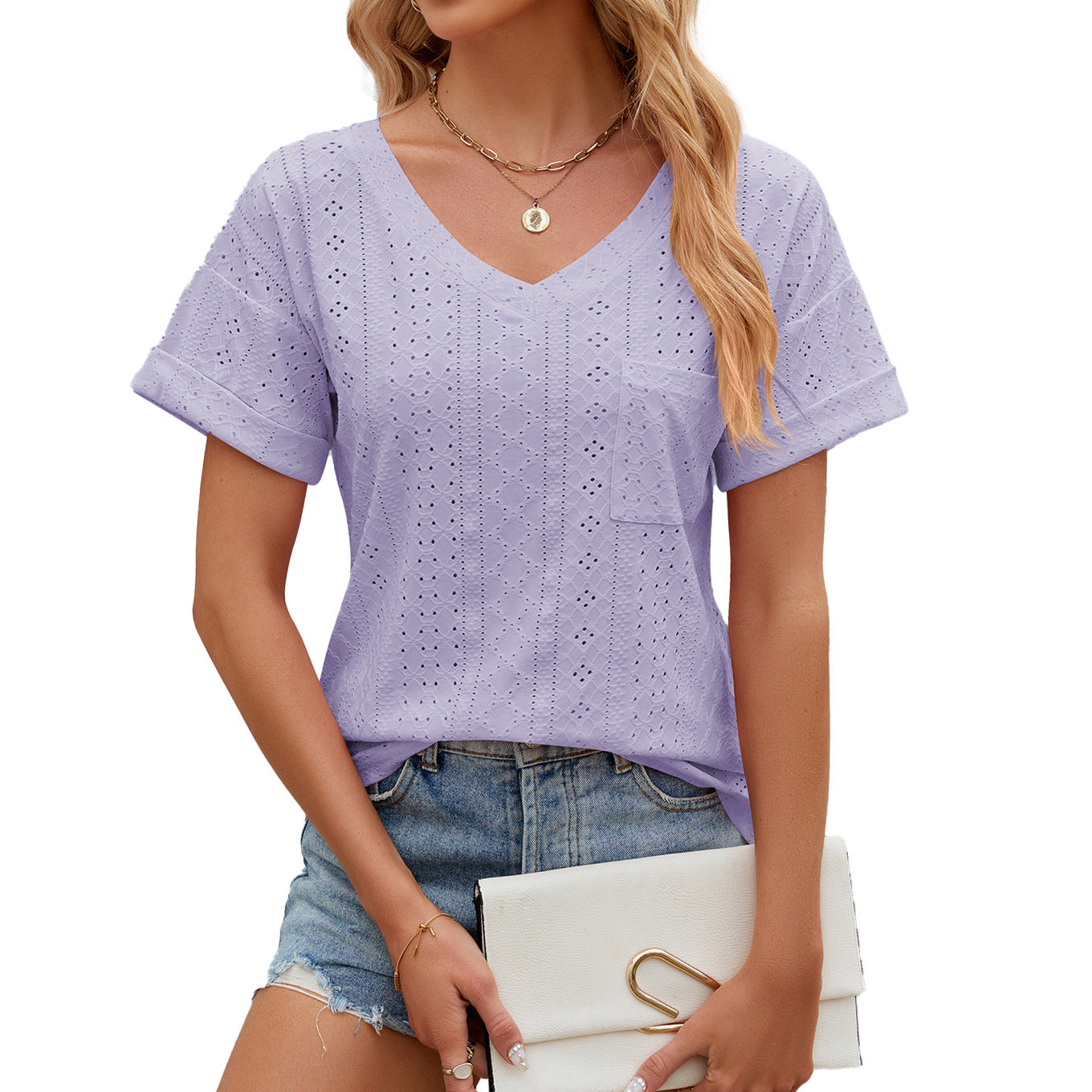 Vrouwelijke V-hals T-shirt Transpirerend