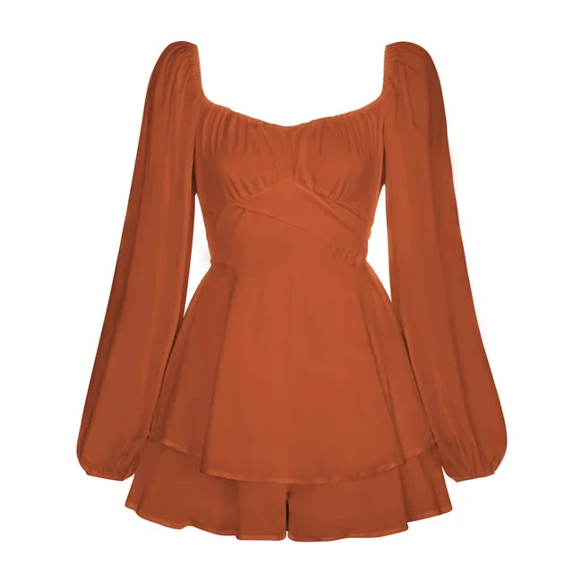 Kleurrijke Jurk met Lange Mouwen en Ruffles