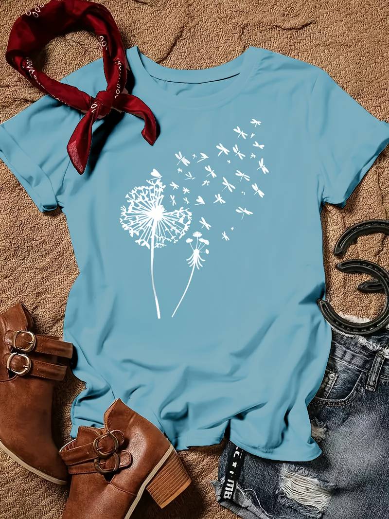 T-shirt met Tarassaco Print Casual Korte Mouw - StudioMarella