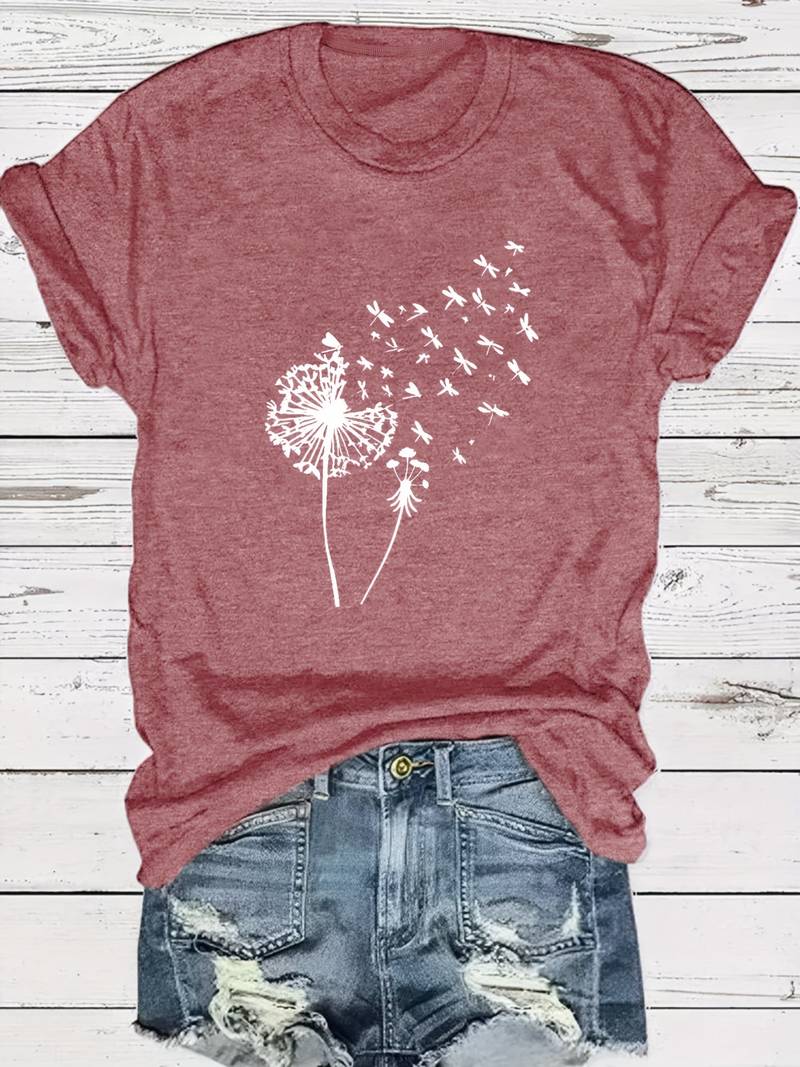 T-shirt met Tarassaco Print Casual Korte Mouw