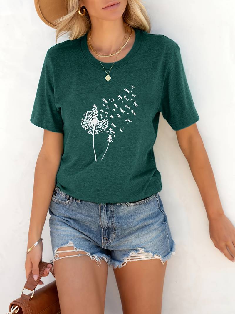 T-shirt met Tarassaco Print Casual Korte Mouw