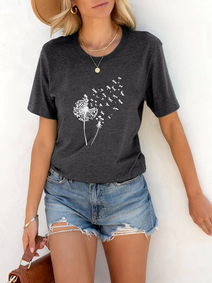T-shirt met Tarassaco Print Casual Korte Mouw