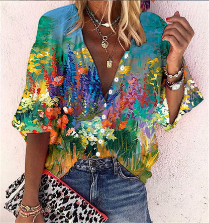 V-hals Blouse Boho Stijl Zomer Jurk