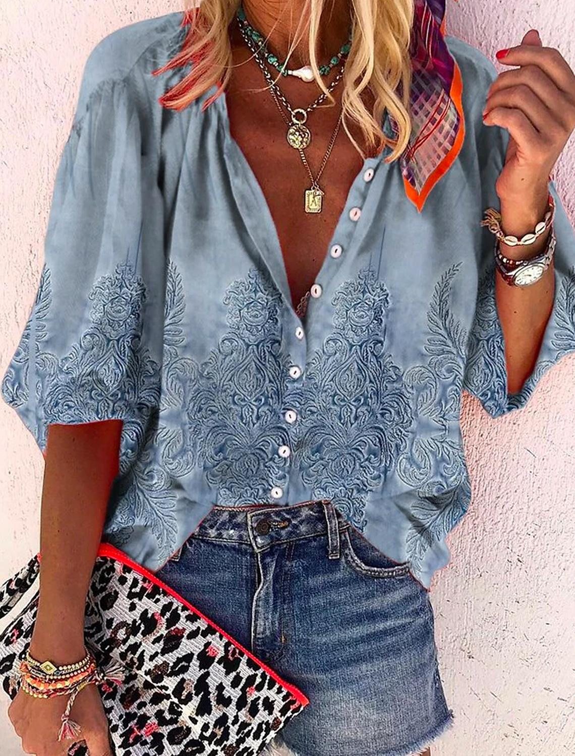V-hals Blouse Boho Stijl Zomer Jurk