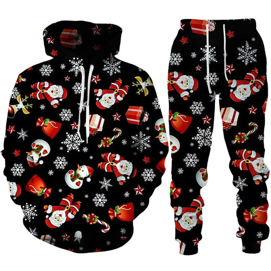 Heren Trainingspak Kerstprint - Comfortabele Oversized Hoodie en Broek - StudioMarella