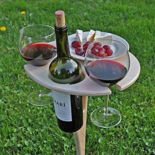 Houten Picknicktafel met Wijnhouder voor Buitengebruik Tuin Strand Camping Opvouwbaar Draagbaar Wijntafel Graspin Romantisch Outdoor Diner