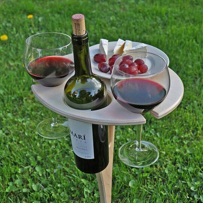 Houten Picknicktafel met Wijnhouder voor Buitengebruik Tuin Strand Camping Opvouwbaar Draagbaar Wijntafel Graspin Romantisch Outdoor Diner