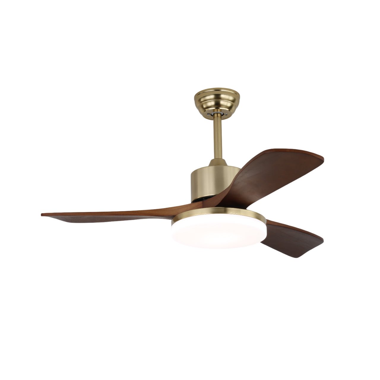 Plafondventilator Selora met Verlichting – Messing & Hout – Modern Design met Afstandsbediening – 6 Snelheden – LED 48W Dimbaar – Ø106cm of Ø132cm – Luxe Plafondlamp & Koelsysteem – Inclusief Afstandsbediening