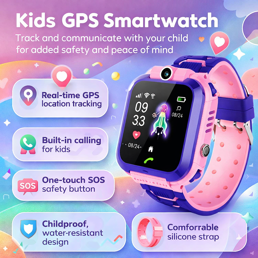 GPS Smartwatch voor Kinderen met Telefoon & SOS-Functie – Veilig & Verbonden