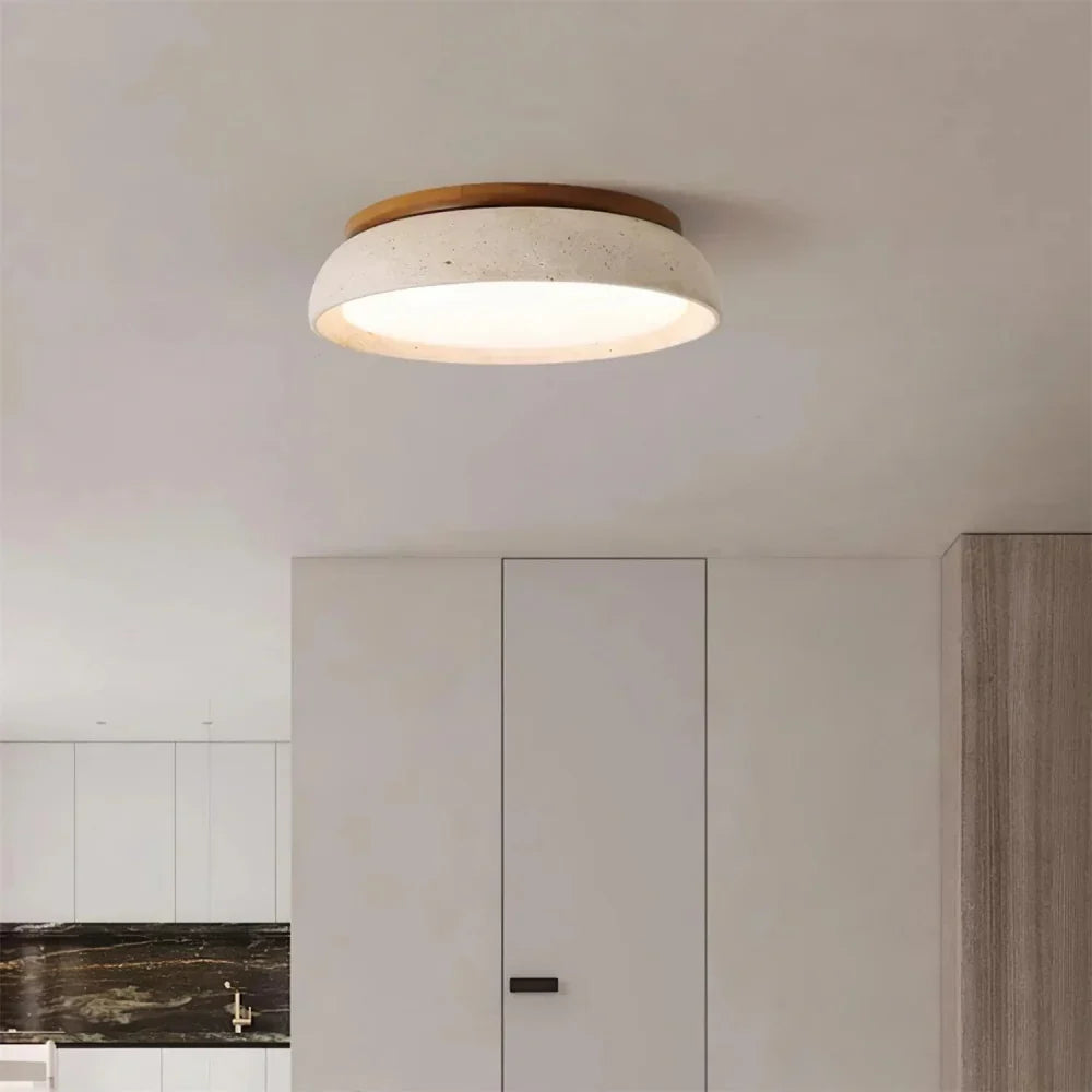 Plafondlamp van Travertin – Ronde LED Lamp met Warm, Diffuus Licht