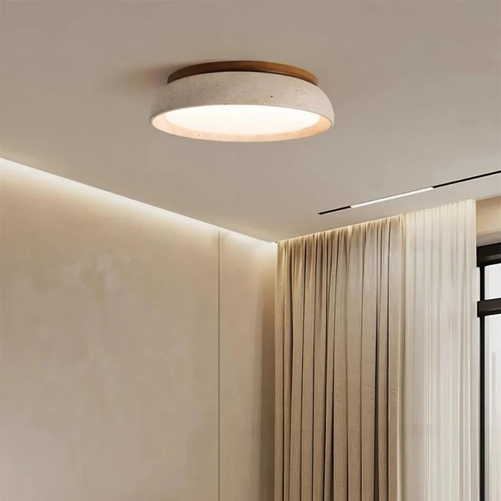 Plafondlamp van Travertin – Ronde LED Lamp met Warm, Diffuus Licht