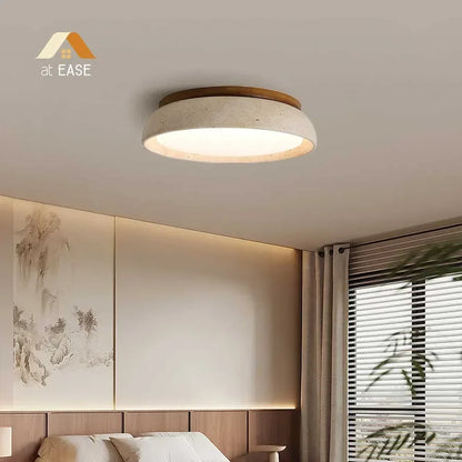Plafondlamp van Travertin – Ronde LED Lamp met Warm, Diffuus Licht