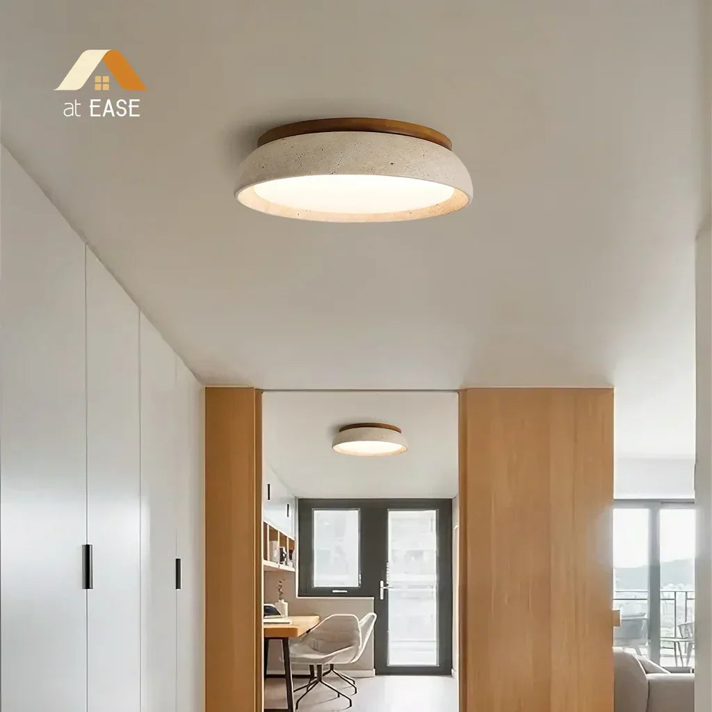Plafondlamp van Travertin – Ronde LED Lamp met Warm, Diffuus Licht