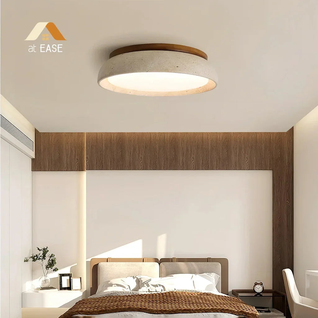 Plafondlamp van Travertin – Ronde LED Lamp met Warm, Diffuus Licht