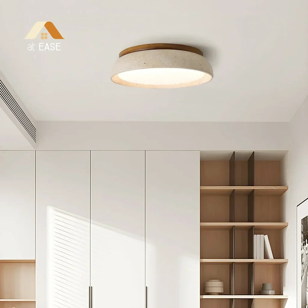 Plafondlamp van Travertin – Ronde LED Lamp met Warm, Diffuus Licht