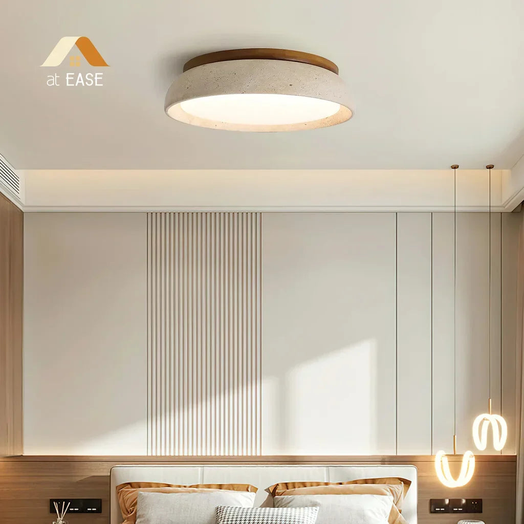 Plafondlamp van Travertin – Ronde LED Lamp met Warm, Diffuus Licht