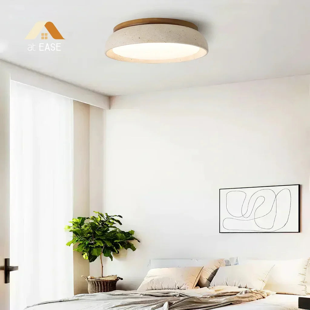 Plafondlamp van Travertin – Ronde LED Lamp met Warm, Diffuus Licht