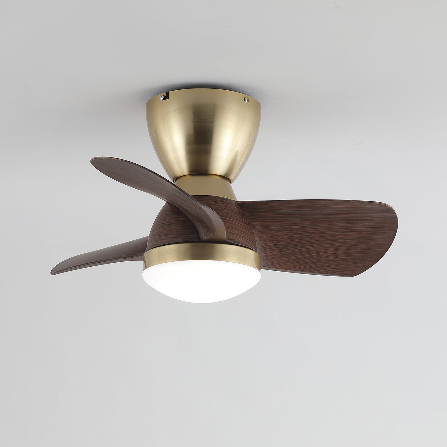 Plafondventilator met Verlichting Elora in Messing en Hout — Minimalistische Ventilator met LED Afstandsbediening