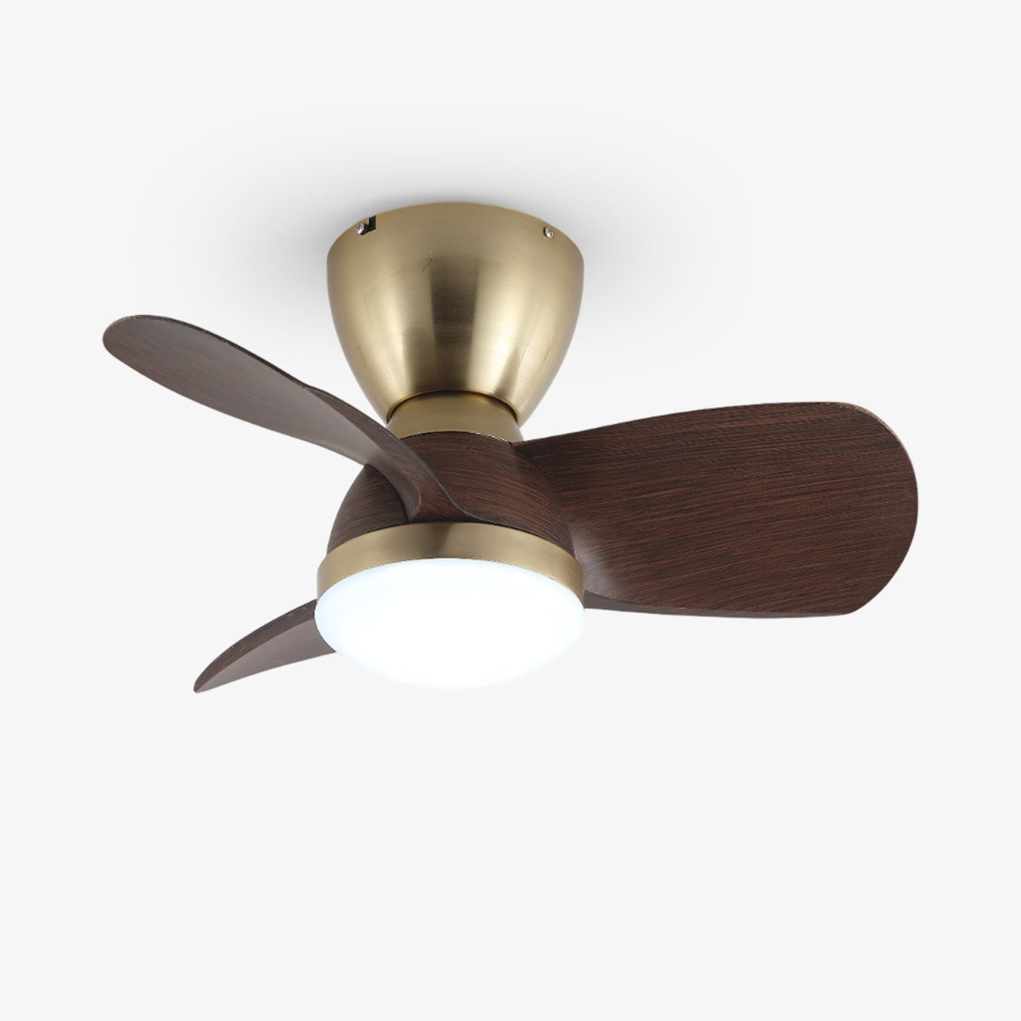 Plafondventilator met Verlichting Elora in Messing en Hout — Minimalistische Ventilator met LED Afstandsbediening