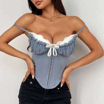 Dames Crop Top V Hals Patchwork Shirt Zomer