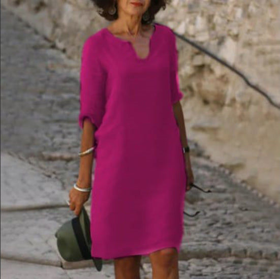 Korte Jurk Chic V Halslijn Rood