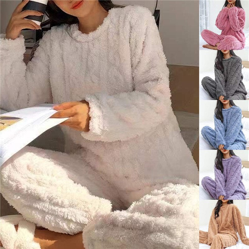 Dames Fleece Pyjama Set Zacht en Warm voor Slapen