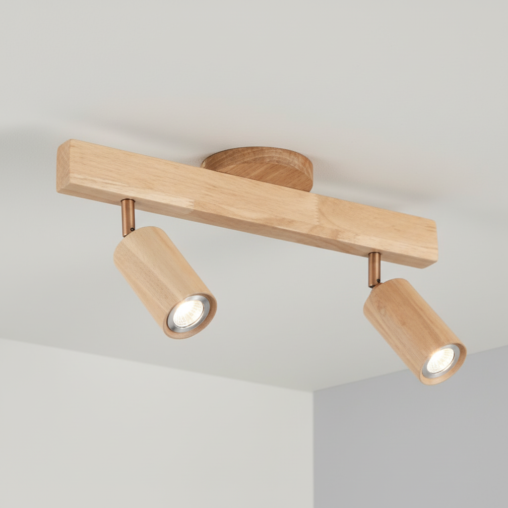 Plafondspot Hout Eiken GU10 LED Verstelbaar Woonkamer Slaapkamer Opbouwspot Naturel Houten Spot Eetkamer Japandi