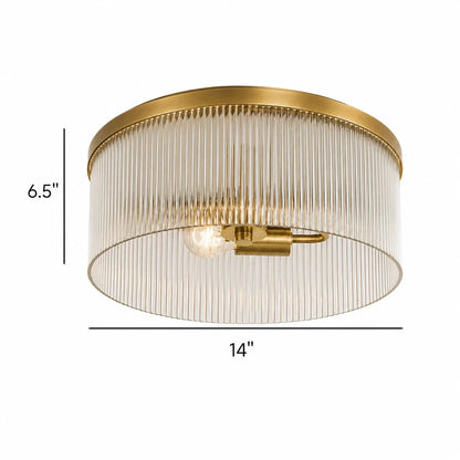 Ronde Plafondlamp met Geribbeld Glas en Landelijke Afwerking – Warm Sfeerlicht voor Lage Plafonds