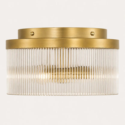 Ronde Plafondlamp met Geribbeld Glas en Landelijke Afwerking – Warm Sfeerlicht voor Lage Plafonds