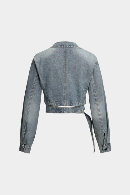 Dames Denim Jas Kort Modern Feminiene Wickeljack