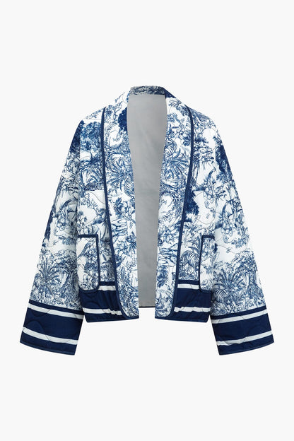 Bloemen Steppjacke Blauw Gezellig Warm