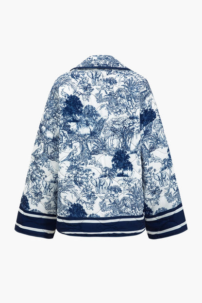Bloemen Steppjacke Blauw Gezellig Warm