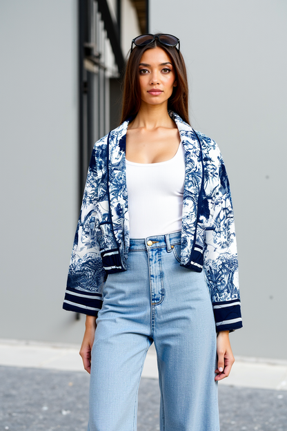 Bloemen Steppjacke Blauw Gezellig Warm - StudioMarella