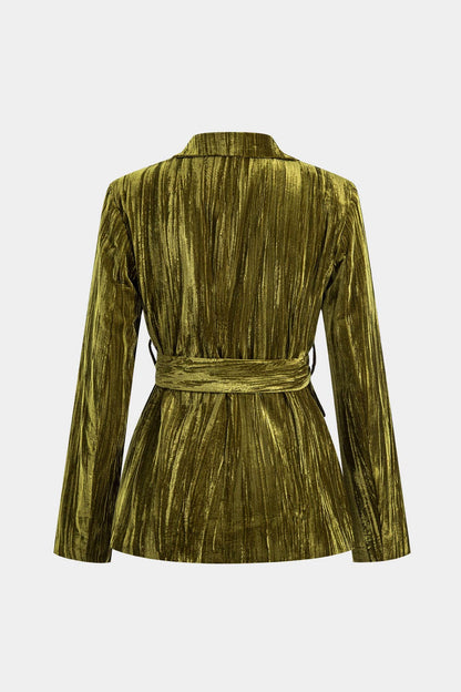 Fluwelen Jasje voor Vrouw met Strikceintuur Elegante Stijl