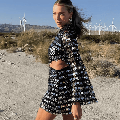 Kleed Met Pailletten Glitter Minijurk Cut-Out